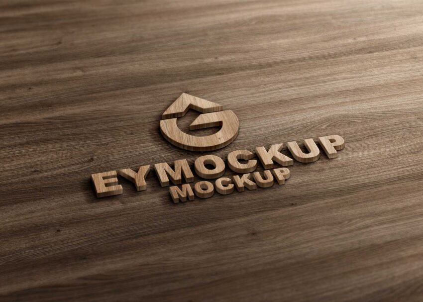 3D Lion Wood Logo Mockup
