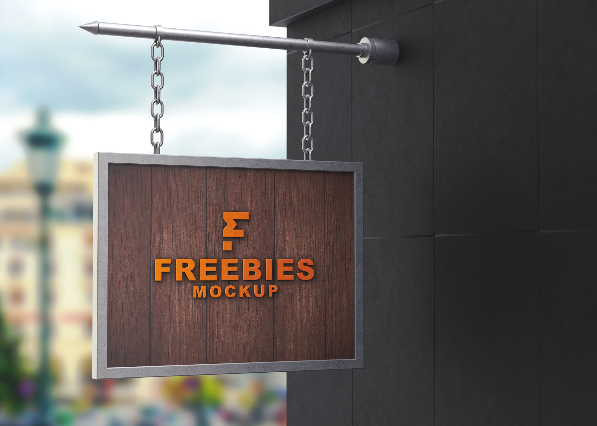Freebies Sign Hanging Logo Mockup