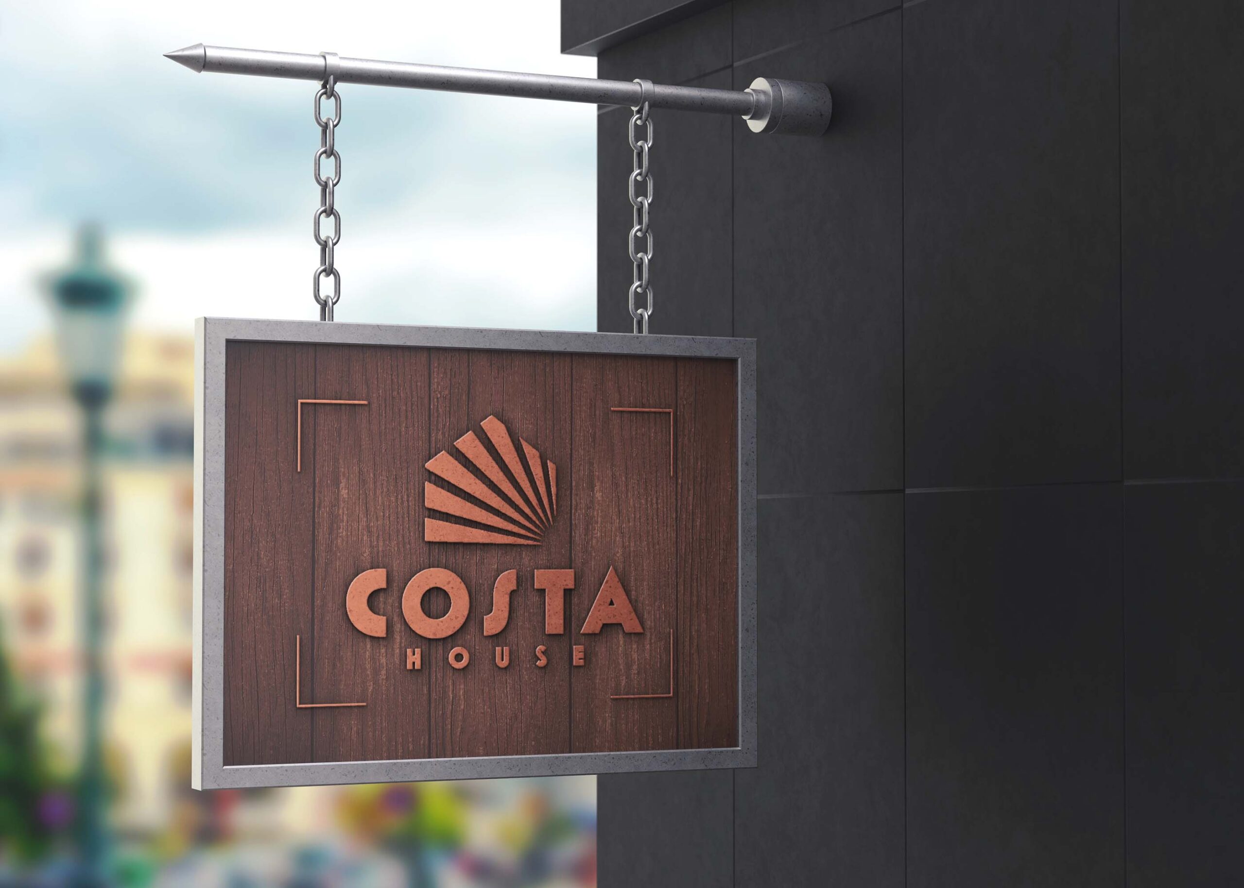 Costa Coffee Hanging Wall Logo Mockup