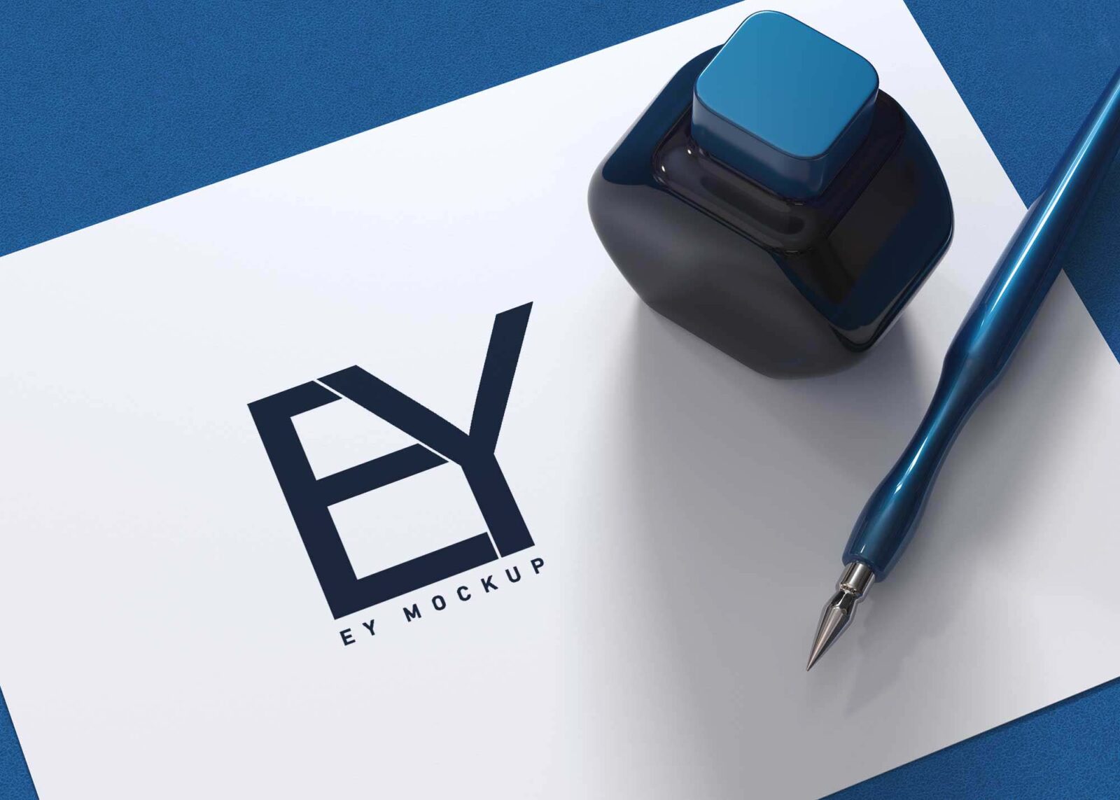 Blue Pen 3D Logo Mockup