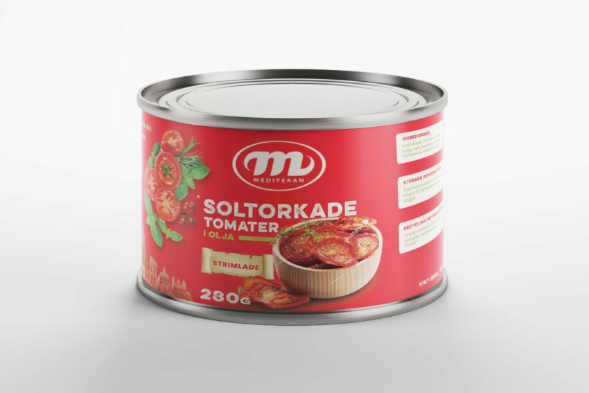 Free Red Tomato Paste Tin Can Label Mockup