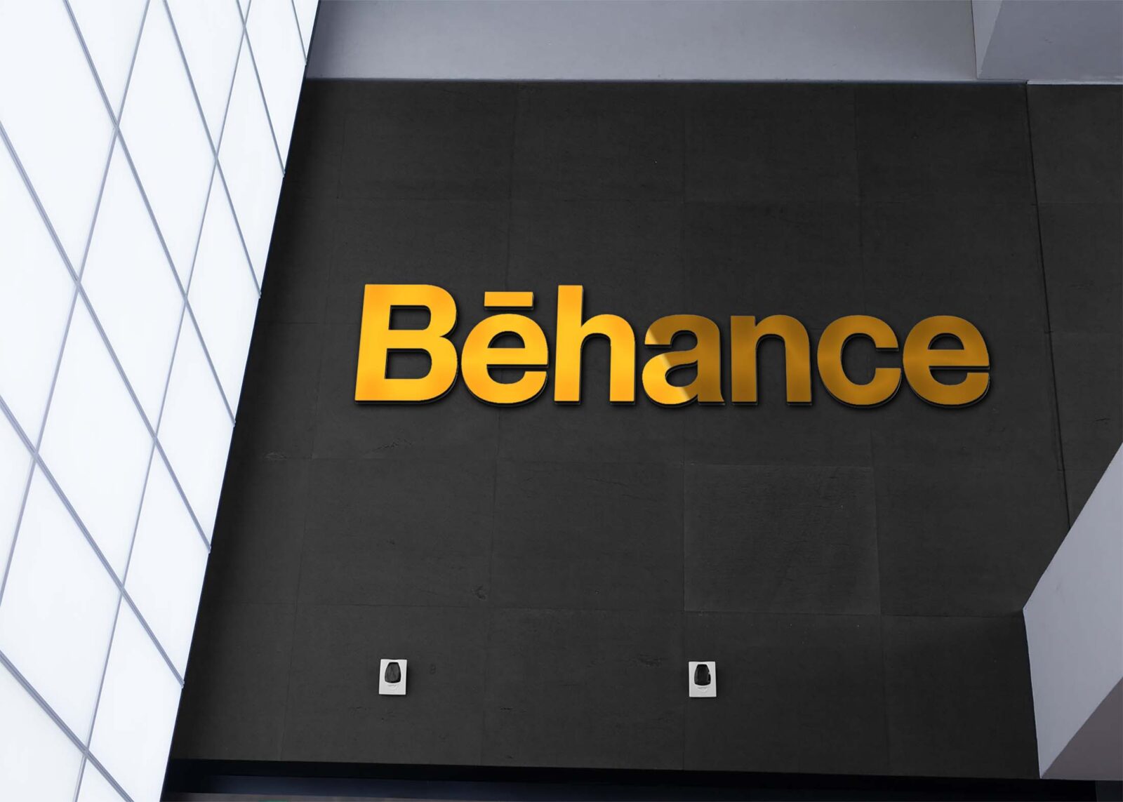 Behance Wall Golden Logo Mockup