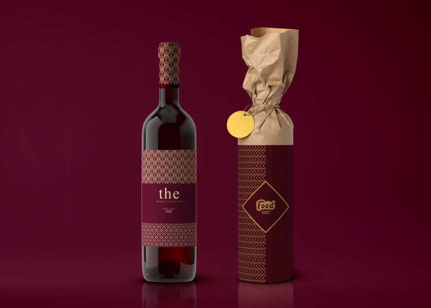 Free Gift Wrap Wine Bottle Mockup