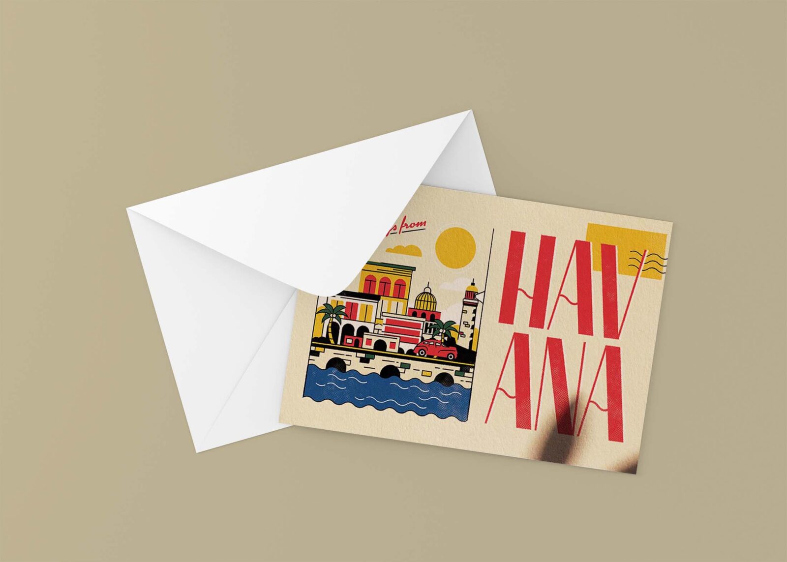 Free Nice Postcard Mockup With Envelope