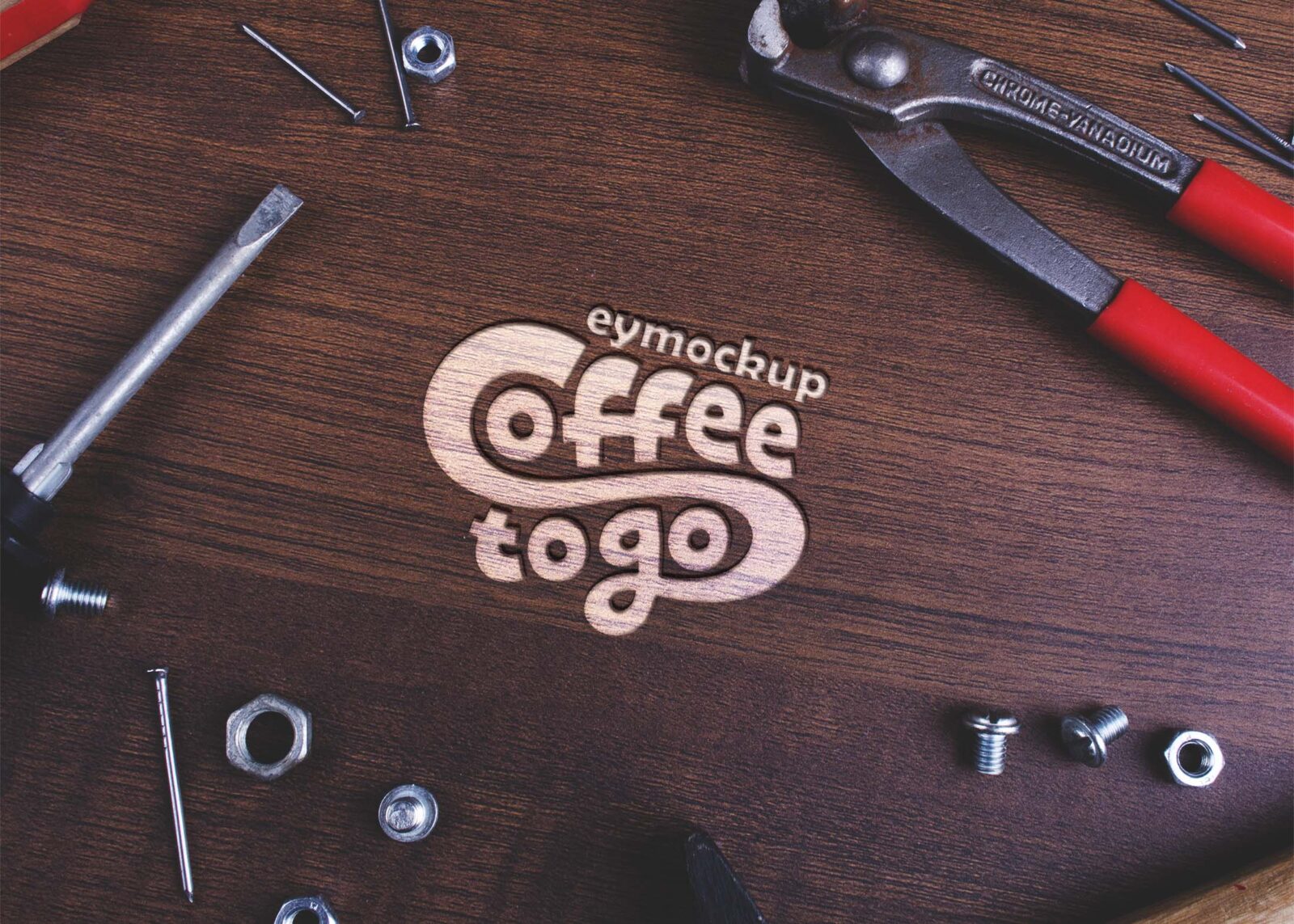 Free Wood Tool Logo Scene Mockup