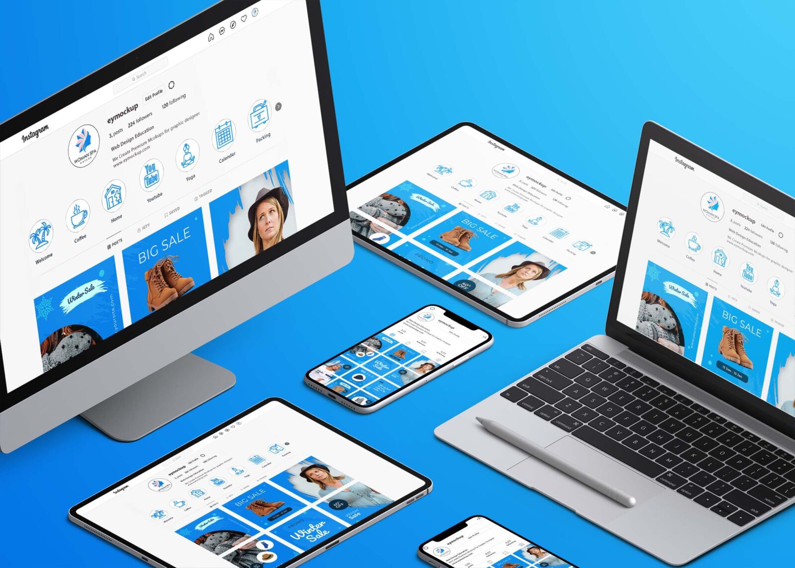 Free All Screen Website Mockup