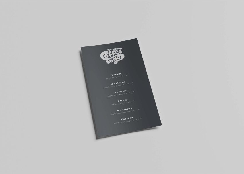 A sleek black menu displays various coffee options and prices, featuring a playful logo at the top.