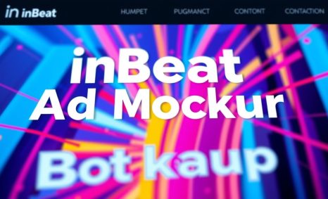 Colorful graphic design featuring bold text that reads "inBeat Ad Mockup" with dynamic lines and shapes in the backgroun