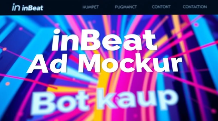 Colorful graphic design featuring bold text that reads "inBeat Ad Mockup" with dynamic lines and shapes in the backgroun