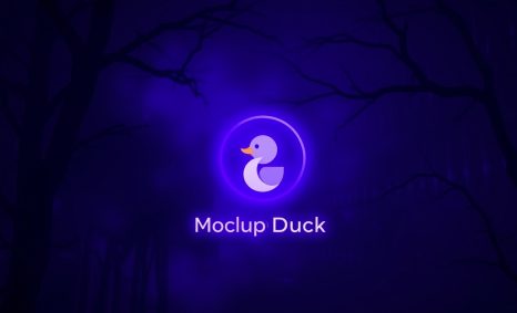 A stylized white duck logo with an orange beak is centered against a dark purple background with eerie tree silhouettes.