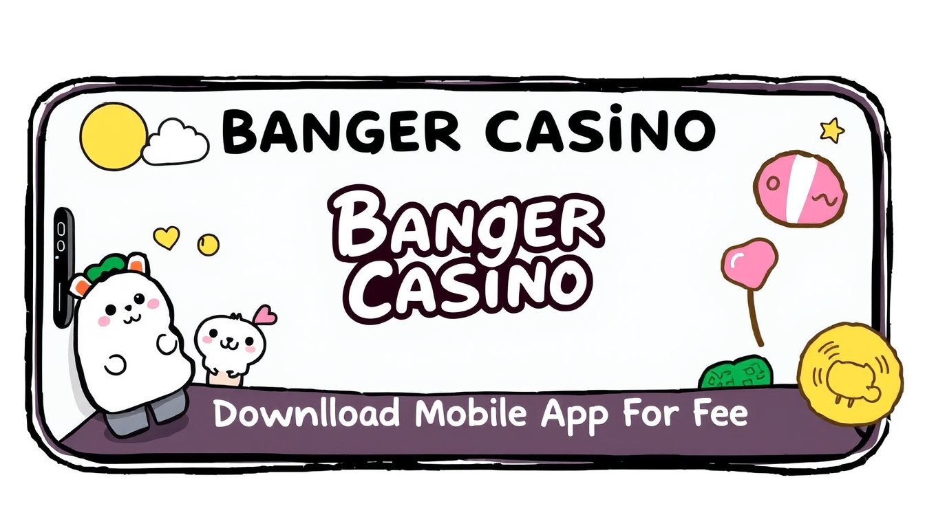 A playful banner featuring a cartoon panda and a character promoting the Banger Casino mobile app, with colorful icons.