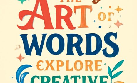 Colorful text promotes unlocking the art of words and exploring creative typography, accented by decorative elements.