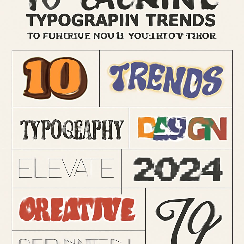 A collage of various typographic styles showcasing the text "10 Trends," "Typography," "Design," "Elevate 2024," and "Cr