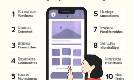 A person in a red sweater interacts with a smartphone displaying tips for creating stunning designs.