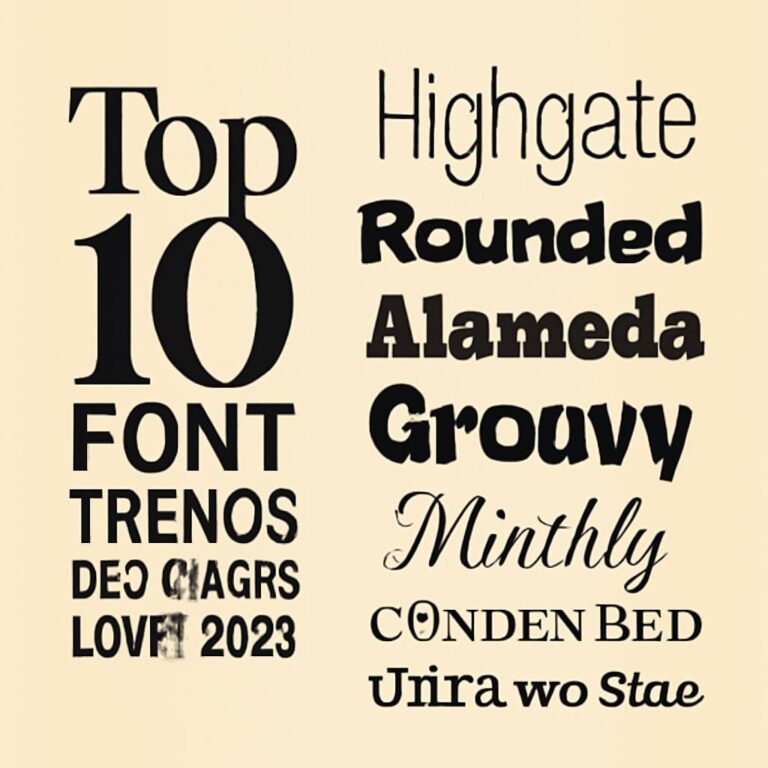 A beige background displays various font names in different styles, emphasizing "Top 10 FONT" prominently at the top.