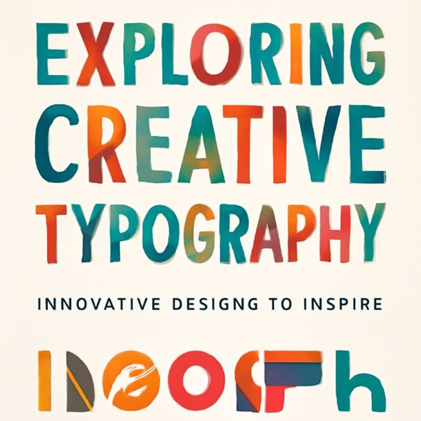 Colorful, layered text reads "Exploring Creative Typography" with a subtitle "Innovative Designing to Inspire.