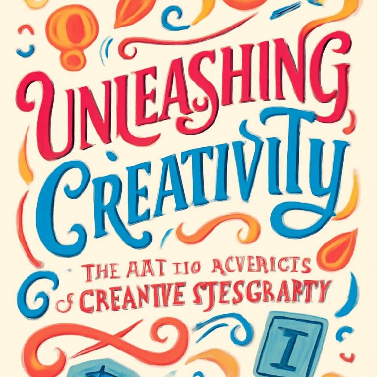 Colorful hand-lettered text reads "Unleashing Creativity" with decorative swirls and shapes in red, blue, and orange.