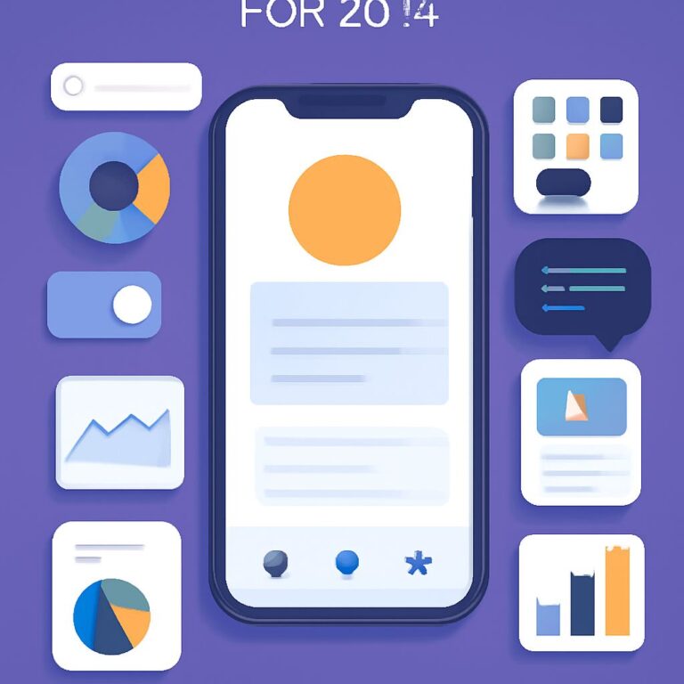 A smartphone displays a user interface with graphs and icons on a purple background, showcasing data visualization eleme