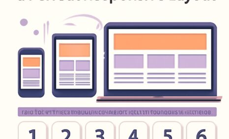 Three devices—smartphone, tablet, and laptop—display a layout design with a title about responsive design tips.