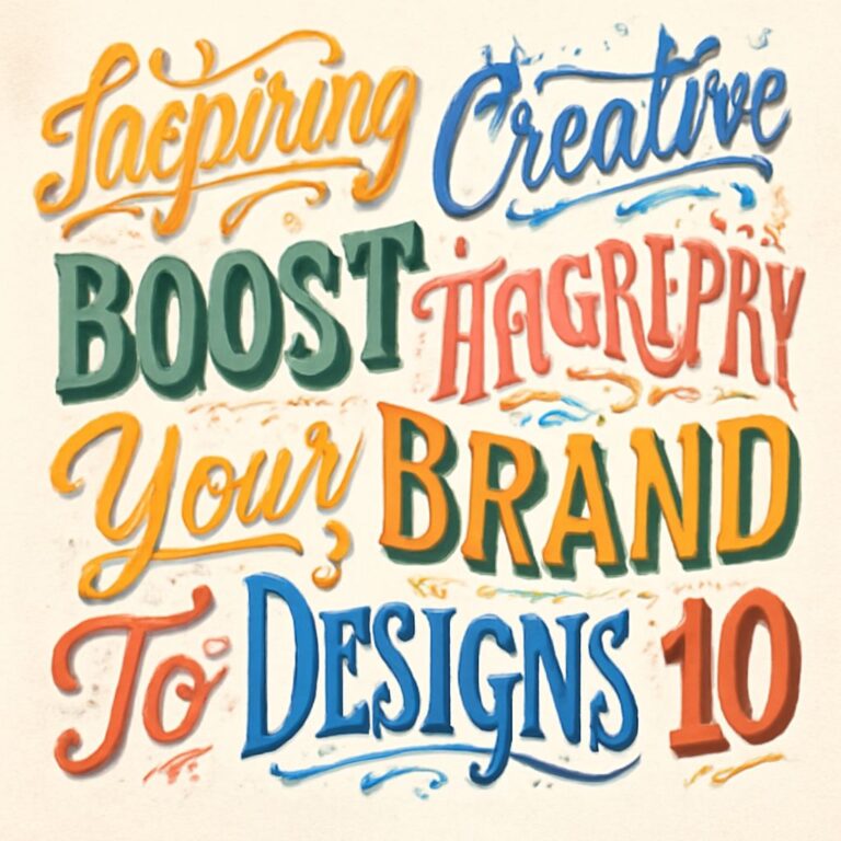 Colorful text in various fonts promotes creative design ideas to boost your brand, featuring the number 10 prominently.