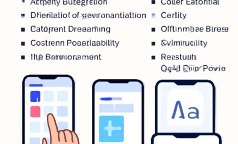 A hand points at a mobile app interface displaying various design concepts and features for 2023 UI design.