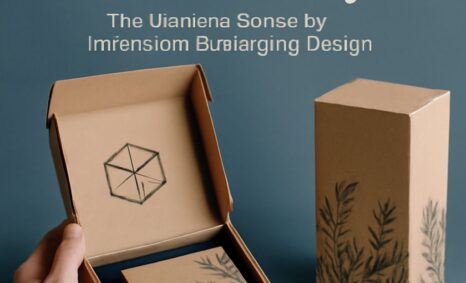 A person holds an open box revealing a smaller package adorned with botanical illustrations against a blue background.