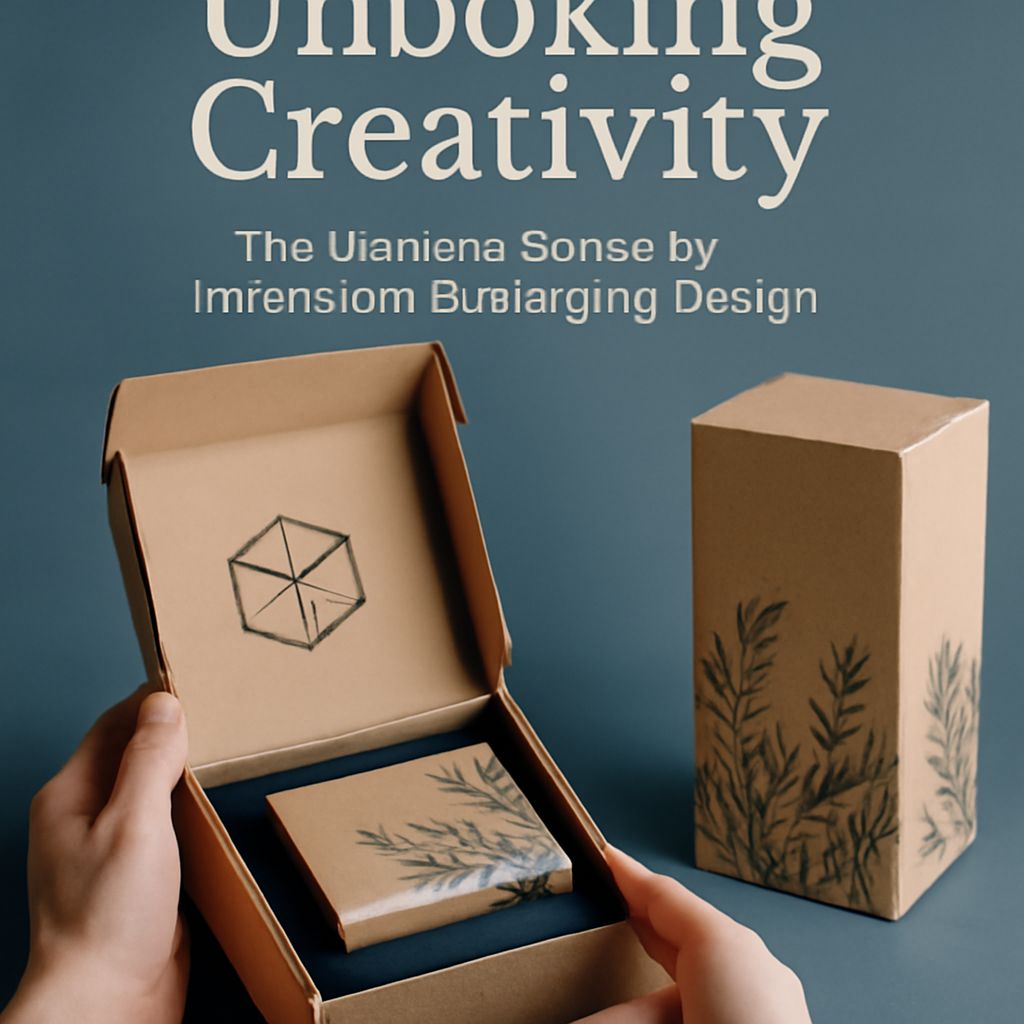 A person holds an open box revealing a smaller package adorned with botanical illustrations against a blue background.