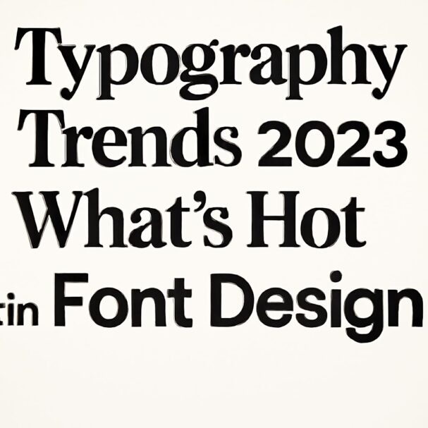 Bold typography displays the title "Typography Trends 2023: What’s Hot in Font Design" on a light background.