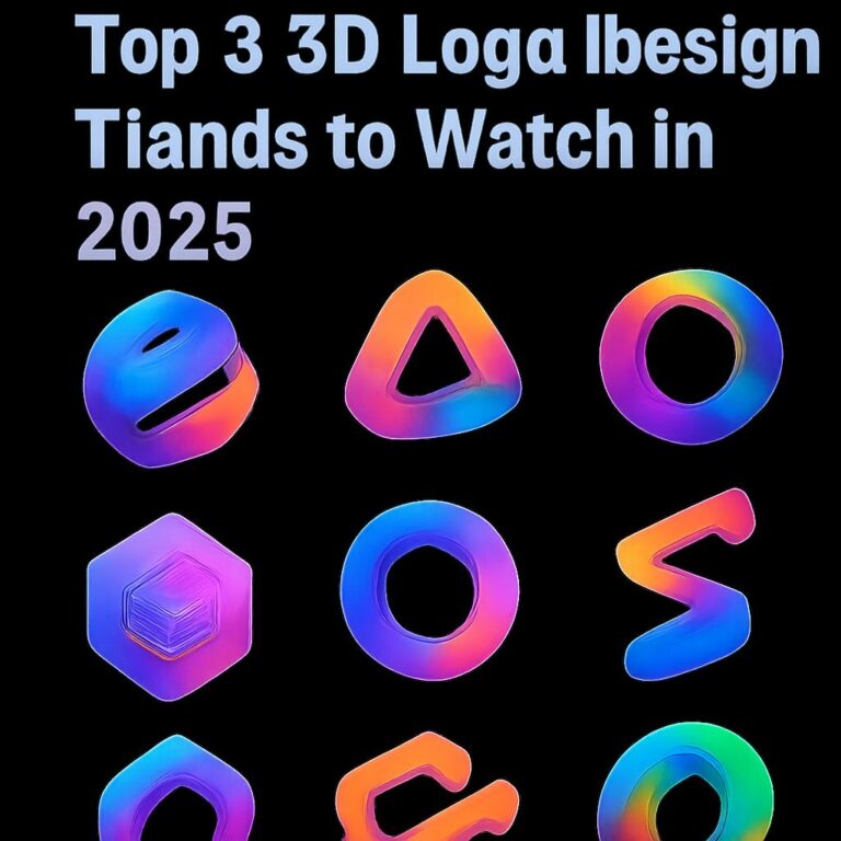 Colorful 3D logo designs in various shapes, including letters and geometric forms, against a black background.