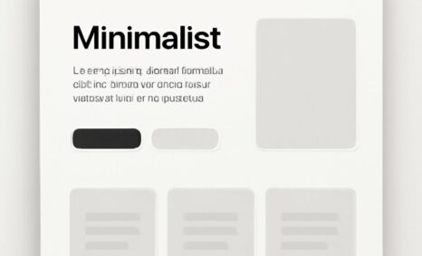 A minimalist web design layout features bold black text, gray placeholders, and a clean white background.