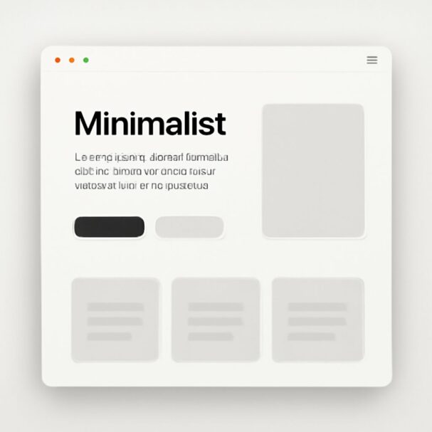 A minimalist web design layout features bold black text, gray placeholders, and a clean white background.