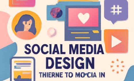 Colorful graphic featuring icons and text highlighting the top 10 social media design trends for 2025.