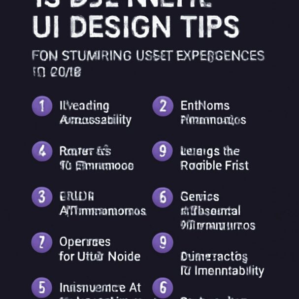 A list of UI design tips with numbered points, featuring a dark background and colorful bullet points, emphasizing acces