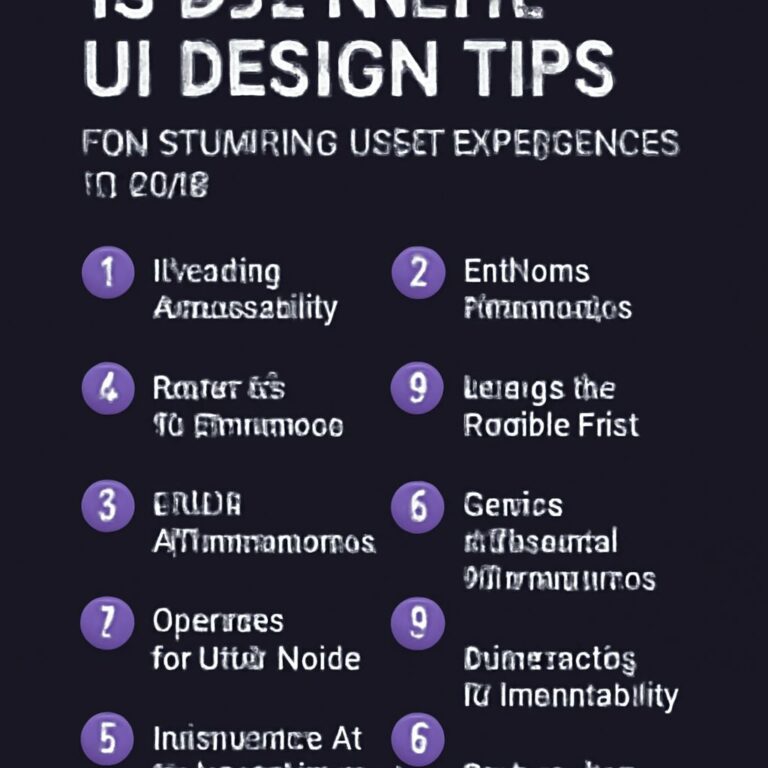 A list of UI design tips with numbered points, featuring a dark background and colorful bullet points, emphasizing acces