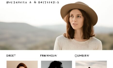 A woman with long brown hair and a wide-brimmed hat gazes thoughtfully into the distance against a soft, blurred landsca